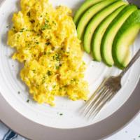 Scrambled Eggs With Half Avocado On A Plate & Side Toast  · Your Choice of eggs and half  avocado on a plate. Add-ons extra. 