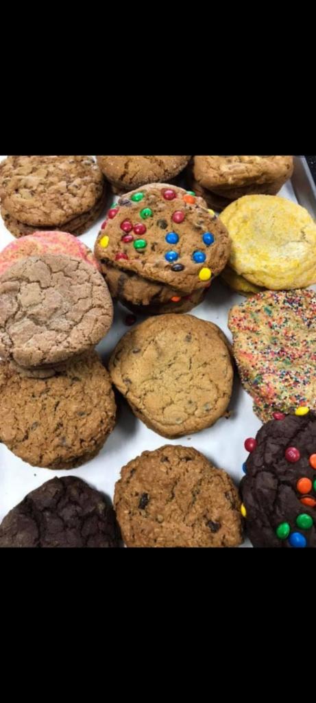 Cookies  · 1 oz. Cookies. Chocolate chip, chocolate sprinkled, Oatmeal Raisins,rainbow sprinckled, peanut butter. M&M Cookie.