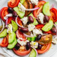 Greek Salad Bowl (romaine lettuce feta cheese tomatoes cucumber olives oil & vinegar) · Romaine lettuce, feta cheese, tomatoes, Cucumber, olives, oil and vinegar. Choose your favor...