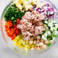  Individual Tuna Salad Bowl (6 oz. Individual can tuna choose your favorite four toppings & dressing) · Can 6 oz. Individual tuna. Choose your favorite greens. Romaine lettuce, mix greens, baby sp...