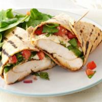 The Wonder Woman Wrap (grilled chicken fresh mozzarella sautéed onions lettuce tomatoes french dressing) · Grilled chicken, fresh mozzarella, sautéed onions, lettuce, tomatoes, french dressing or cho...