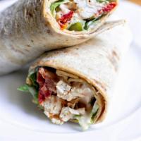 Classic Chicken Salad And  Bacon Wrap (chicken salad bacon lettuce tomatoes) · Chicken Salad, strips crispy bacon, lettuce, tomatoes, choose your favorite dressing.Add-ons...