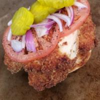 Chicken Cutlet Signature Sandwich ( chicken cutlet tomatoes red onions & Pickles) · homemade breaded chicken cutlet red onions tomatoes & Pickles. Choose your favorite bread. W...