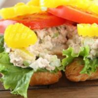  Special Classic Chicken Salad Banana Peppers Lettuce Tomatoes Sandwich  · Homemade Chicken Salad on croissant with lettuce, tomatoes, banana peppers. 