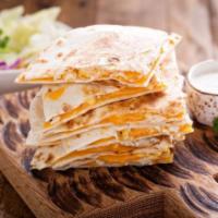 The Cheese Quesadilla · Melted cheese, onion, cilantro and tomatoes stuffed in between a warm wrap served with salsa...