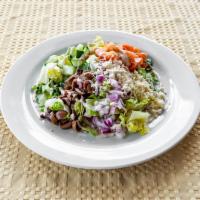 Greek Salad · Mixed romaine and iceberg lettuce, tomatoes, Kalamata olives, cucumbers, red onions, feta ch...