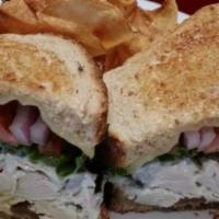 Whiskey Chicken Salad · Chef's homemade chicken salad with a hint of Irish whiskey served on grilled wheat with Swis...