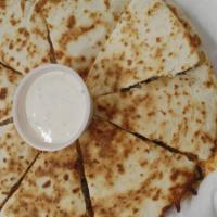 Large Buffalo Ranch Quesadilla · This is by far our BEST SELLING Quesadilla!!!! Grilled chicken, Buffalo sauce, and ranch wit...