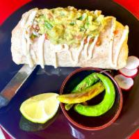 Seafood Burritos · A giant flour tortilla rolled  with a grilled 8oz fillet of fresh hand cut seafood ,rice,  b...