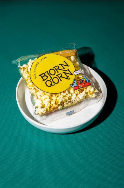 BjornQorn Popcorn  · Non-GMO popcorn, nutritional yeast, popped by the sun. Vegetarian, vegan, and gluten-free.