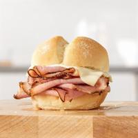 Ham 'n Cheese Slider · Thinly sliced ham and melted cheese on a soft slider style bun. Visit arbys.com for nutritio...