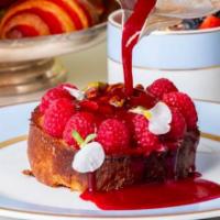 French Toast Raspberry · Homemade brioche, raspberry coulis, and fresh raspberry.