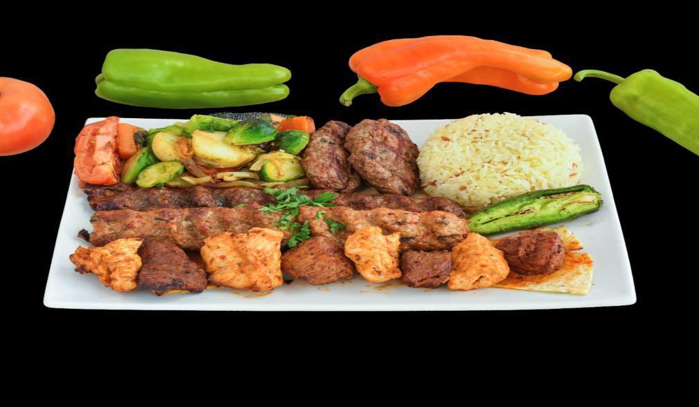Mixed Kebab for Two · Lamb Shish, Lamb Meatballs, Lamb Adana,, Chicken Shish,and Chicken Adana. No substitutios, please.