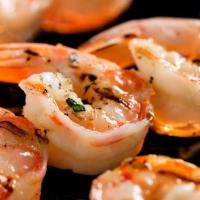 7 Jumbo Grilled Shrimp · Thai pesto marinate,  7 jumbo shrimp, spanish smoked paprika oil, scallion ＆ crispy garlic.