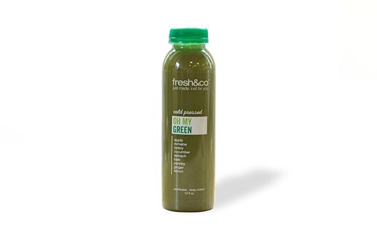 Oh My Green · apple, romaine, celery, cucumber, spinach, kale, parsley, ginger, lemon