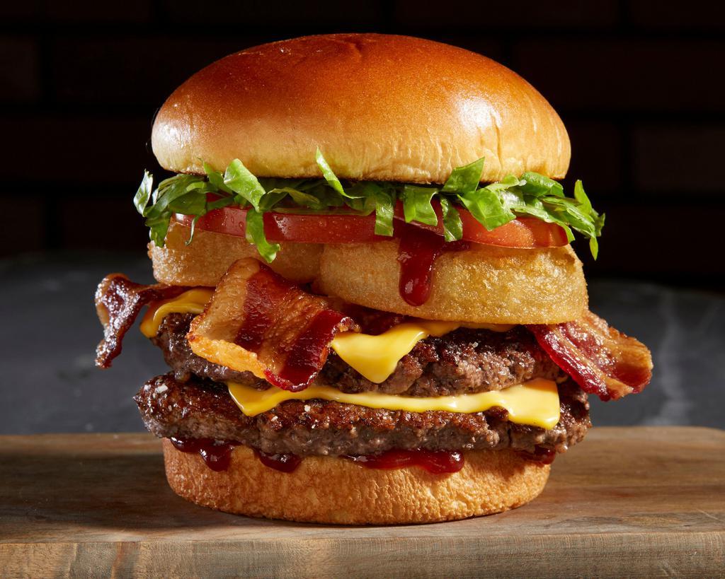 BBQ Bacon Tribeca Burger · One or Two, 8oz fresh angus beef patties, sweet baby rays bbq, onion rings, bacon, lettuce, tomato and American cheese