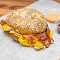 The Heart Attack Sandwich · 3 eggs, ham, sausage, bacon and cheese.
on roll, slice bread or bagel.