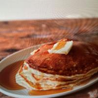  pancakes. · Buttermilk pancakes with syrup