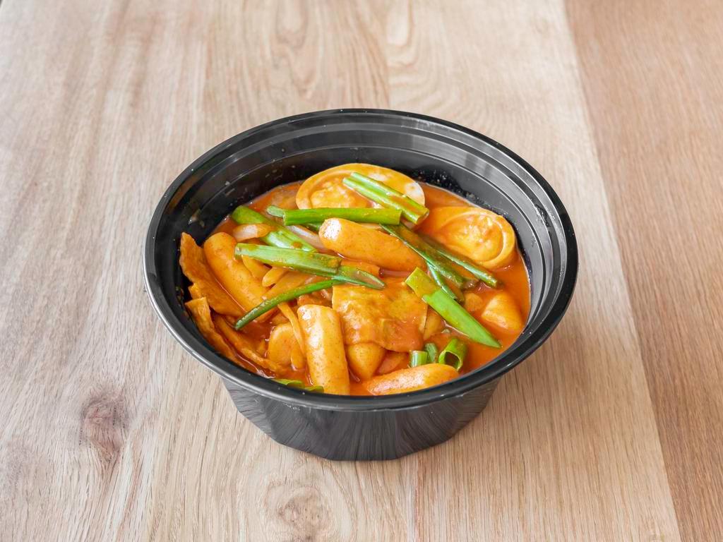 Tteobokki · Spicy rice and fish cakes simmered in a spicy gochujang sauce.