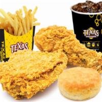 Two Piece Chicken Combo · Tender, juicy, and crisp 100% natural chicken with a flaky, buttery, freshly baked biscuit.,...
