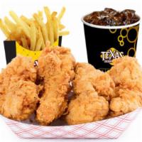 Three Piece Tender's Combo · Crisp, boneless, 100% white meat, additive and preservative free chicken Tenders; the perfec...