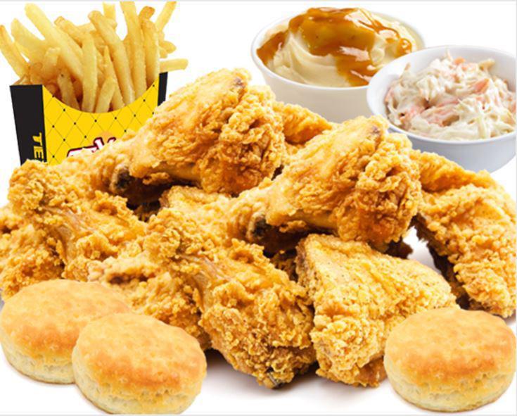 12 P/c Chicken or Tender's w/ Four Side's and Six Biscuit's  · Tender, juicy, and crisp 100% natural chicken with a flaky, buttery, freshly baked biscuit., Choose between Chicken or Tenders!
Includes: 6 Biscuits and 4 Sides.
