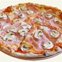 Prosciutto & Funghi Pizza · Tomato sauce, fresh grated mozzarella, portabello and porcini mushrooms, prosciutto drizzled...