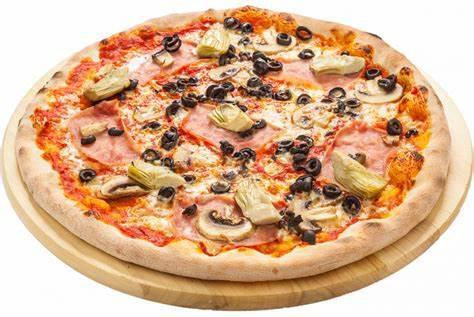 Quattro Stagione Pizza · Tomato sauce, fresh grated mozzarella, portabello and porcini mushrooms, prosciutto, olives and artichokes.