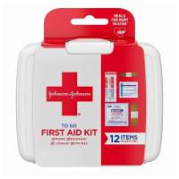 To-Go First Aid Kit · By Johnson and Johnson. 2 alcohol wipes, 4 gauze pads, 6 band-aids (various sizes), 1 plasti...