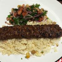 Urfa Kebab · Chargrilled ground beef Served with Turkish bulgur rice.