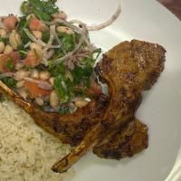 Lamb Chops · 2 grilled chops, Served with Turkish bulgur rice, and bean salad.