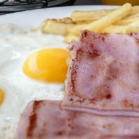 2- Huevos con Jamón · Eggs w/ Ham. Served With & Bread With Butter