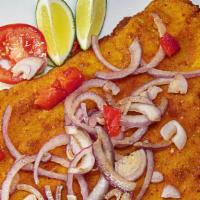 Filete de Pescado Empanizado · Breaded Fish Filet. Served With Your Choice of 2 Sides.