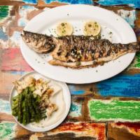 Branzino · Pan Fried or Grilled, Roast Cauliflower, Grilled Asparagus, Cauliflower Puree, Capers and Le...
