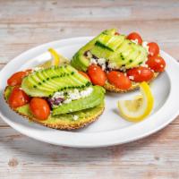 Avocado Toast · Includes: Avocado, cherry tomatoes, cucumbers, olives ,feta and olive oil