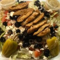 Greek Salad  · Vegetarian and gluten. Free mixed green, feta, grape tomato, red bell pepper, cucumber, Gree...
