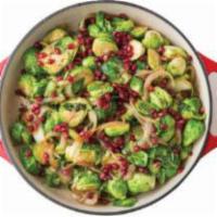 Pomegranate Molasses Brussels Sprouts · Gluten-free, dairy-free, nut-free, vegetarian, vegan.