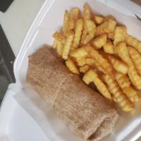 Vegetable Wrap · Made on a whole wheat tortilla. Includes french fries.