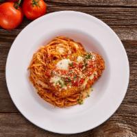 Chicken Parmesan · Fried chicken cutlet, Zaffiro’s marinara, fresh mozzarella, spaghetti.