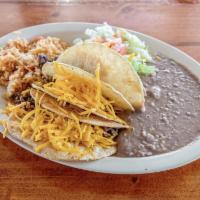 9. Soft Tacos Plate · 3 beef or chicken tacos covered with ranchera sauce, with rice, beans, and salad. FREE SOPAP...