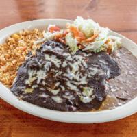 19. Enchiladas de Mole plate · With rice, beans, salad and two tortillas of your choice.
