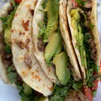 3 Quesadillas Combo · Three delicious quesadillas prepared with meat, tomatoes, grilled or raw onions, cilantro, t...