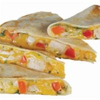 Chicken Quesadilla · Melted cheddar and pepper jack cheese, salsa fresca, all white chicken, grilled to melted pe...