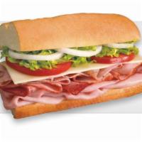 Blimpie Best Sub · Ham, salami, capicola, prosciuttini and provolone. Made the blimpie way with tomatoes, lettu...
