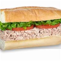 Tuna Sub · With tomatoes and lettuce. Made the blimpie way with tomatoes, lettuce, onion, vinegar, oil ...