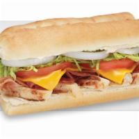 Chicken Cheddar Bacon Ranch Sub · Grilled chicken breast, crisp bacon, smoked melted cheddar with tomatoes, lettuce, onion and...