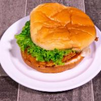 Crispy Chicken Burger · Include lettuce, tomatoes, onions, pickles and mayo on toasted buns.