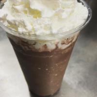 Frozen Hot Chocolate · A rich chocolaty frozen hot chocolate topped with velvety whipped cream. 
Like a frappe but ...