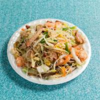 46. House Special Chow Mai Fun · Chicken, pork and shrimp inside. Thin rice noodles