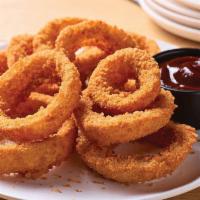 Crunchy Onion Rings · Served with honey BBQ Sauce